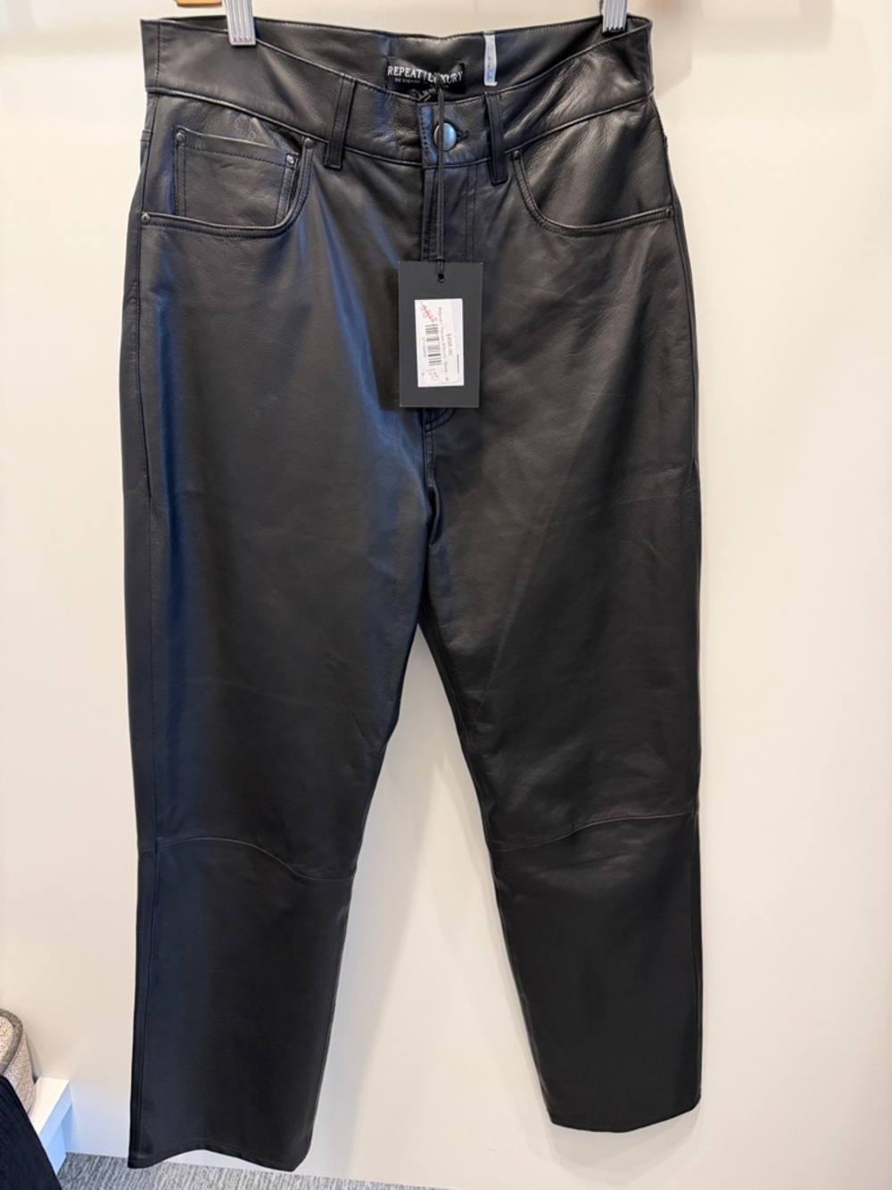 Black Genuine Leather Womens Pants by Repeat style 800233 size 36 NWT